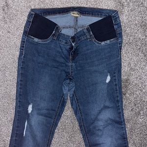 Blue maternity jeans with a bit of distressing!!